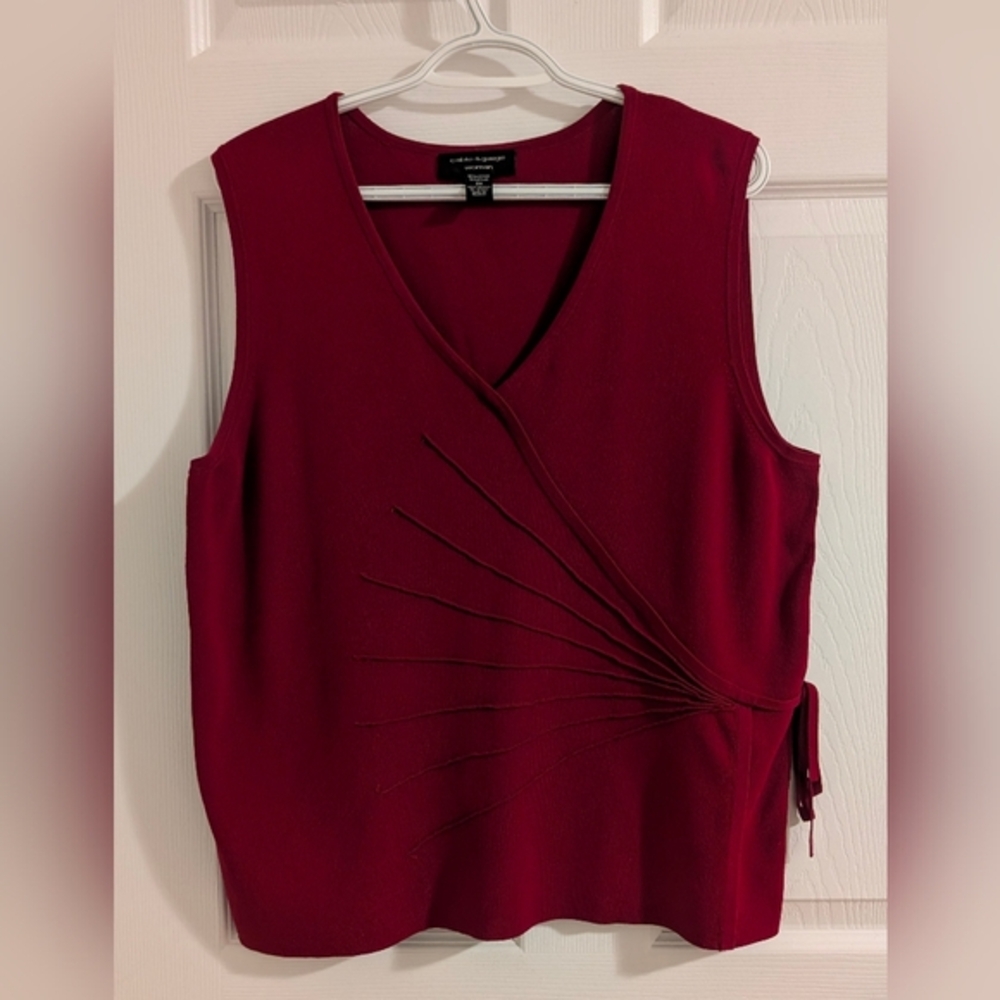 Elegant Red Knit Sweater Vest Blouse Top Feminine Academia Office Casual Chic 2X